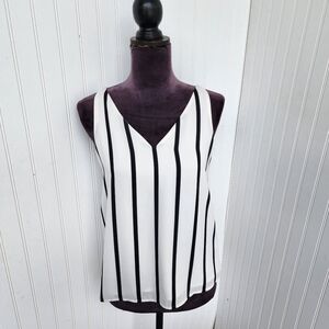Express Sleeveless Top XS Strappy Detail Back V Neck Black & White Stripe Lined